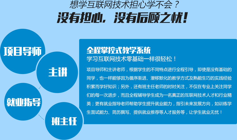 全程掌控式教学系统,学习互联网技术零基础一样很轻松！